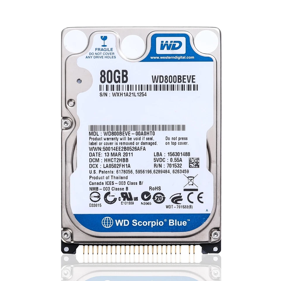 Western Digital 80GB WD800BEVE 5400RPM IDE PATA 2.5" Laptop HDD Hard Disk Drive - Image 1 of 4