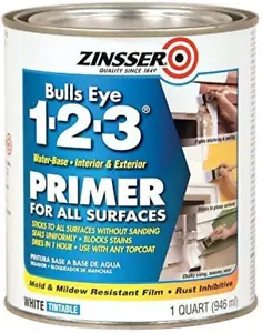 ZINSSER 1 Qt 02001 White, Bulls Eye 1-2-3 Water-Based Stain Blocking Primer/Seal - Picture 1 of 1