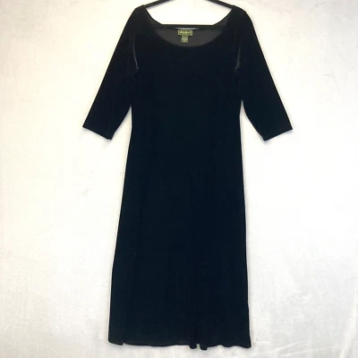 Eddie Bauer 黑色天鹅绒迷笛连衣裙 3/4 袖女式大号高哥特万圣节 — 第 1/4 张图片