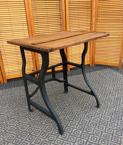 Vintage Table Industrial Cast Iron Base Wood Drawing Board Accent Table OOAK Cover