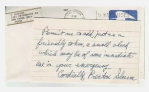 Preston Slosson Autographed Index Card Note 1972 Michigan History Writer - Picture 1 of 1