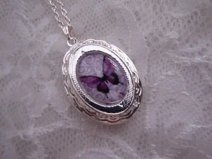 Mom Wife Sister Daughter Necklace Locket Purple Butterfly Valentine's day gift - Picture 1 of 3