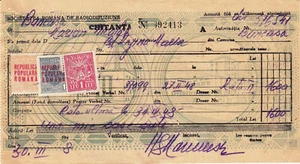 Rumänien, 1948, Rumänischer Rundfunk, Rechnung / Quittung - Einnahmen - Bild 1 von 2