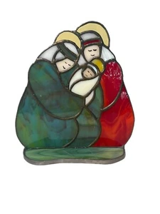 Stained Glass Tealight 6.5"x6.25" Candle Holder - Mary, Joseph & Jesus - Picture 1 of 9