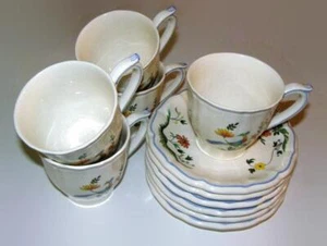 Gien Oiseau de Paradis Flat Cup & Saucer Set of SEVEN Bird of Paradise - Picture 1 of 3