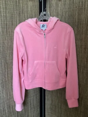 Juicy Couture Barbie Rosa Terciopelo Sudadera con Capucha Recortada Cremallera Completa Talla M Foto 1 de 4