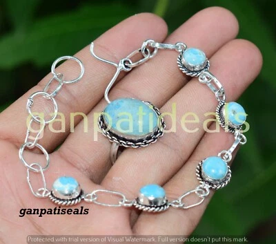 Lote de 2 piezas de joyas étnicas Larimar gemas combinadas en plata 925 forma mixta Foto 1 de 4