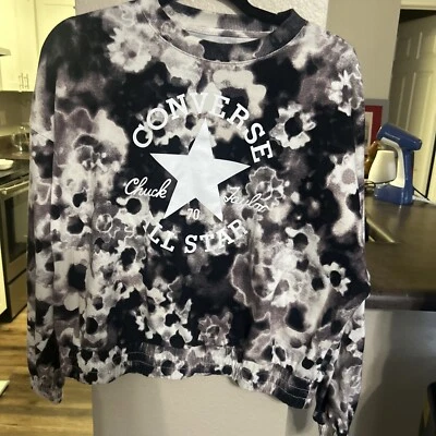 Sudadera Converse Lavada Floral Algodón Cuello Redondo Talla Pequeña Para Mujer’s Rara Negra Foto 1 de 4