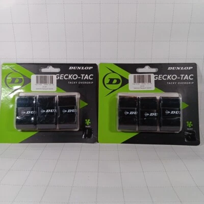 2pçs DUNLOP GECKO-TAC TACKY TÊNIS OVERGRIP PACOTE COM 3 PRETO 6 TOTAL - Imagem 1 de 2