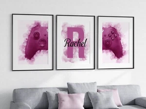 Set di stampe da gioco ad acquerello personalizzate di 3 bambini giocatori camera da letto arte da parete 1044 - Foto 1 di 2