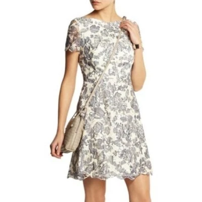 Vestido Tory Burch Verano Hoja Guipur Encaje Talla 0 Gris Azul Crema Floral Foto 1 de 4