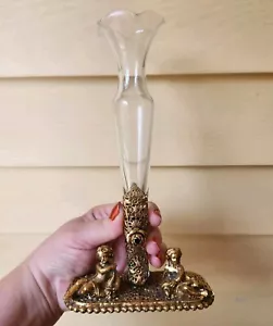 Vintage Ormolu Ornate Gilt Bud Vase with Angel Cherub Motif Hollywood Regency - Picture 1 of 8