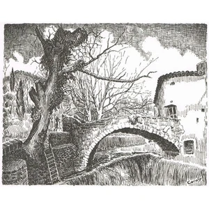 Saint Guilhem le Désert Hérault Zeichnung von CARALP Alte Brücke und Wasserfall von Verdus - Bild 1 von 1