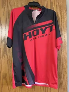 EUC Hoyt Archery Men’s Mock Neck Shooter Jersey Shirt Red Black Short Sleeve L - Picture 1 of 5