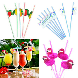 12 x Flexible Plastic Straws Bendy Coloured Birthday Party Drinking Unicorn 