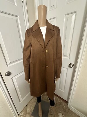 Nueva chaqueta de gamuza marrón Kenneth Cole New York para mujer con manga tejida - talla M Foto 1 de 4