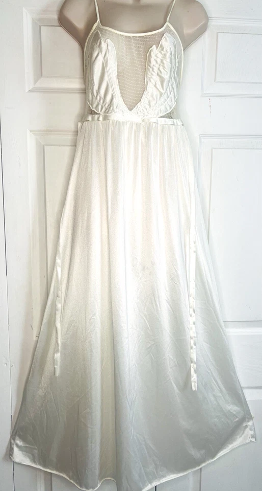 Vtg Diane Von Furstenberg Petite SMALL Long Satin Front Bodice Nightgown Gown - Image 1 of 4