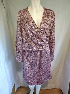 RED HERRING pink back animal print V neck long sleeve satin dress size 18 - Picture 1 of 4
