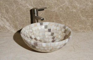 Fregadero de recipiente de mosaico de ónix 16,5 ""x 6" de alto blanco y lavanda (SS-WL-006) - Imagen 1 de 4