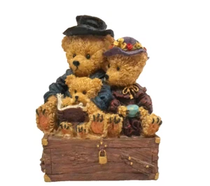 Family of Bears Sitting on a Chest Reading a Book Figurine - Picture 1 of 6