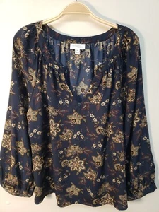Morgan Taylor Size 1X Blue Floral Long Sleeve Pullover Blouse - Picture 1 of 8