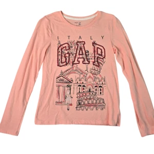 Gap Girls Peach Long Sleeve Shirt XL Italy Scene Logo Spellout Crew Neck Stretch - Picture 1 of 7