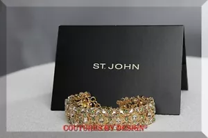 St John Gold Bracelet Clear & Green Swarovski Crystals Floral Stone NWT MSRP 330 - Picture 1 of 2