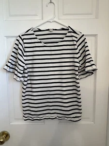 Camisa Blusa Top J Crew Clásica a Rayas Manga Campana Blanca Negra Rayas Talla M - Imagen 1 de 5