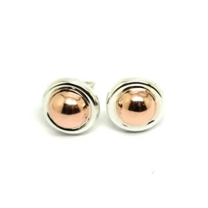Kaedesigns New Genuine Sterling Silver & 9ct 9k Rose Gold 375 Half Ball Earrings - Bild 1 von 7