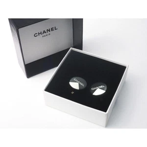 Miura CHANEL Logo Earrings 00A With Box Black White Metal Plastic Used - Picture 1 of 7