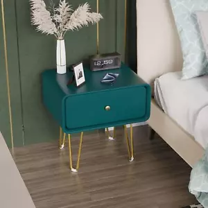 Modern Nightstand with Drawer Bedroom Bedside End Table Dark Green Night Stand - Picture 1 of 14