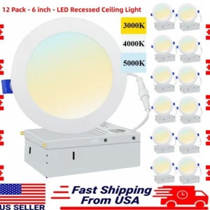 6-Inch Recessed 3CCT Dimmable LED Slim Panel Lights 12/24/36/48-Pack 12W 1080LM - Picture 1 of 22