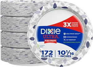 Dixie Ultra, große Pappteller, 10 Zoll, 172 Stück, 3x stärker, strapazierfähig, Mi - Bild 1 von 12