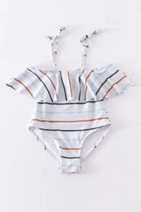 Organic rainbow stripe strap girl swimsuit one piece UPF50+ - Picture 1 of 5