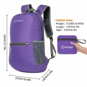 ZOMAKE Purple Ultra Lightweight Packable Backpack Water Resistant Hiking Daypack - Picture 1 of 4