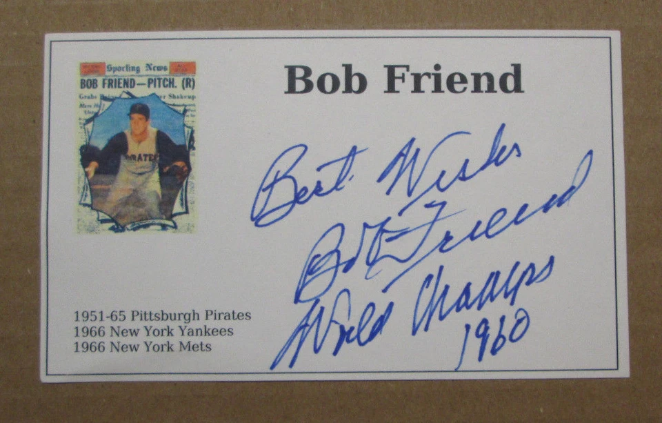 VINTAGE BOB FRIEND AUTO SIGNED 2.75 x 5 INDEX CARD PITTSBURGH PIRATES BUCS - Image 1 of 1