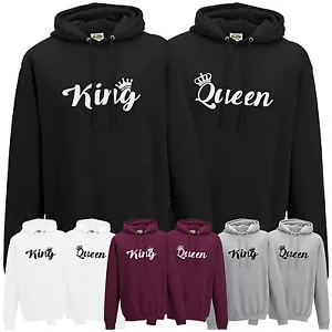 Sudadera con capucha King Queen Crown - Top con capucha romántica unisex para pareja suya y ella a juego - Imagen 1 de 13