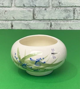 Beautiful Hand Painted Dragon Fly Artist Signed Art Pottery 5" Round Flower Vase - Picture 1 of 8
