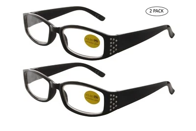 2x Diamante Reading Glasses Black Tortoiseshell + 1.0 1.5 2.0 2.5 3.0 3.5