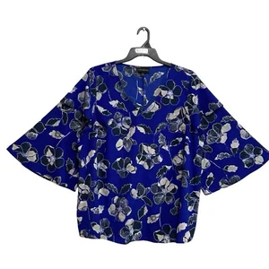 Lane Bryant Bluse Damen Größe 18/20 blau schwarz geblümt 3/4 weite Ärmel seidig - Bild 1 von 10