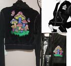 Dollskill Current Mood Velour Embroidered Mushroom Trippy Cropped Zip Hoody