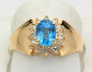 Blue Topaz & Diamond Gemstone Ring 14k Gold New In Box - Picture 1 of 4