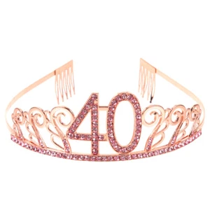 40th Birthday Tiara Sash Tiara Comb Women 40th Birthday Tiara Rose Gold - Picture 1 of 12