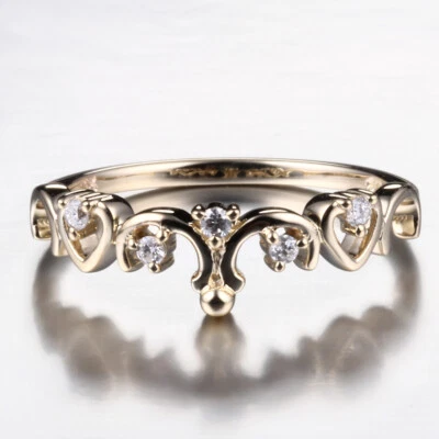 纯金 10k 黄金皇冠天然钻石订婚周年纪念火柴戒指 — 第 1/4 张图片