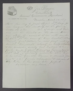 Bill of Sale Jos Rogers Cotton Factor & Merchant Howards Row Memphis TN de la década de 1870 - Imagen 1 de 6