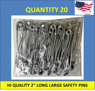 20 EXTRA LARGE JUMBO 2 INCH SAFETY PINS 2" FOR QUILTERS CRAFTERS DIAPERS SEWING - Image 1 of 4