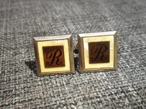 VTG 'R' Cursive Monogram Initial Initial Letter Font Vintage Hickock Cuff Links - Picture 1 of 3