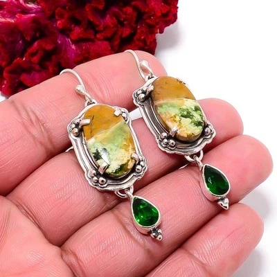 Chrome Chalcedony / Mtorolite - Zimbabwe 925 Sterling Silver Earring 2.34" E8762 - Image 1 of 4