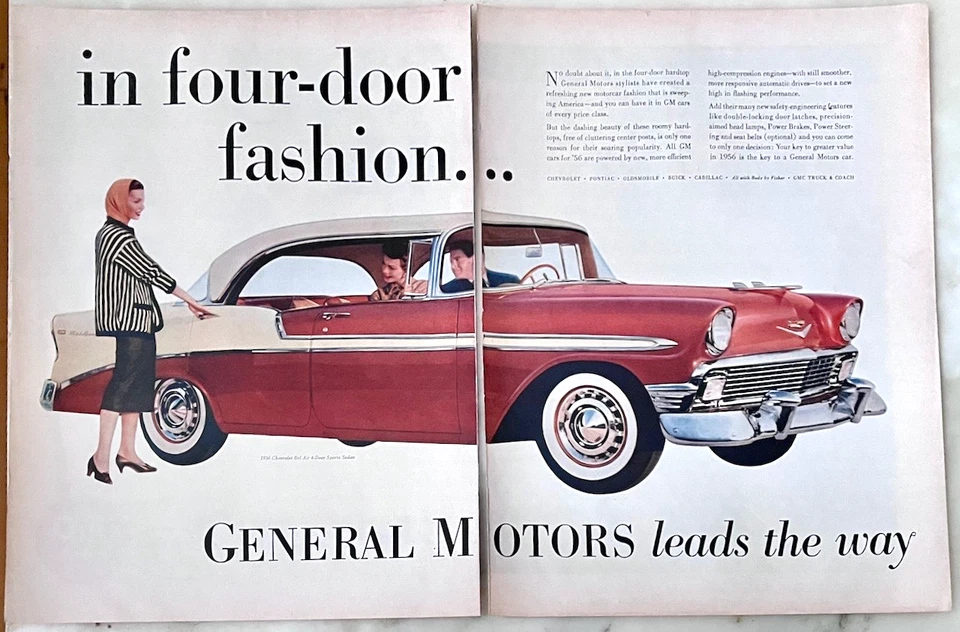 1956 two page magazine ad for General Motors / Chevrolet - Bel Air Sports Sedan - Image 1 of 1