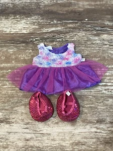 Build A Bear Ballerina Pink Purple Dress/Tutu & Pink Sequin Ballet Slippers BABW - Picture 1 of 10